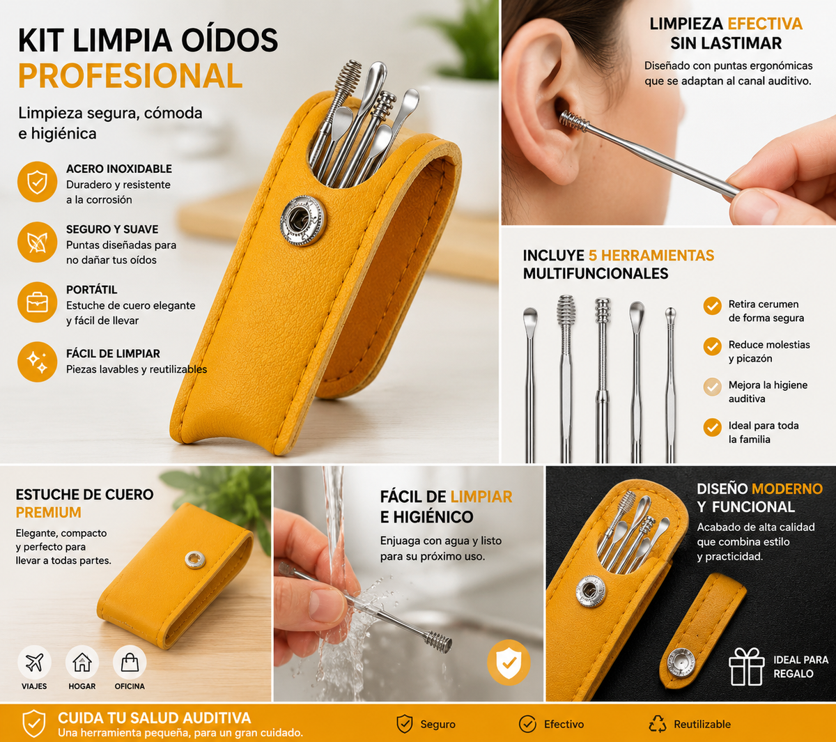 Kit limpiador de oidos 6 piezas
