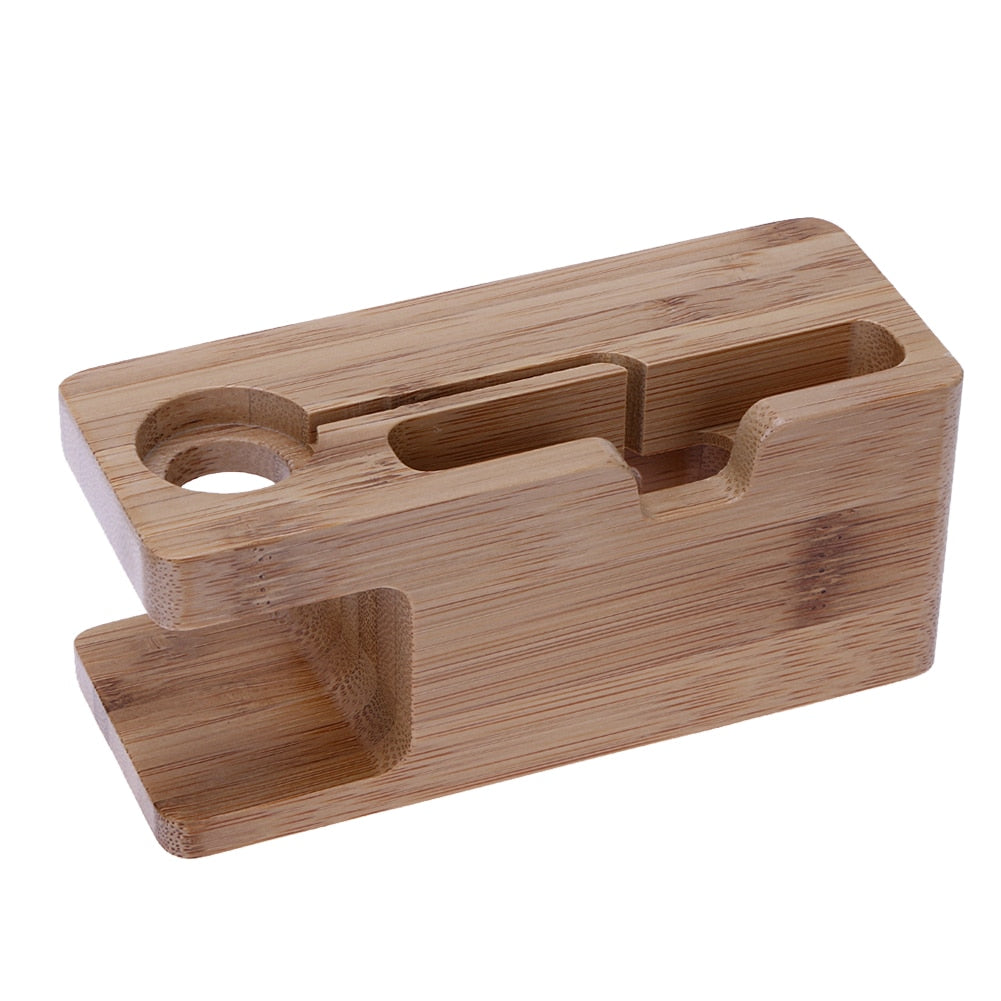 Base Cargador de Bambu para iPhone y Apple Watch - Dock de Escritorio