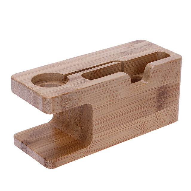 Base Cargador de Bambu para iPhone y Apple Watch - Dock de Escritorio