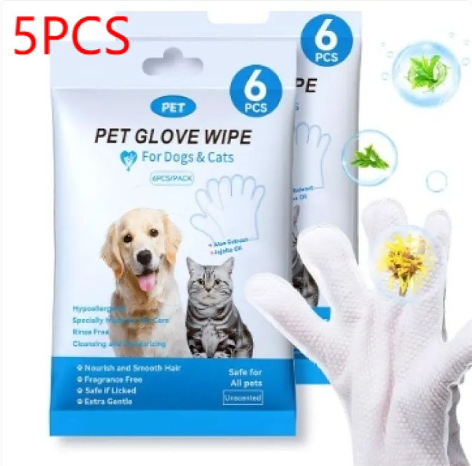 Guantes y Toallitas de Limpieza para Mascotas - Set 2 en 1