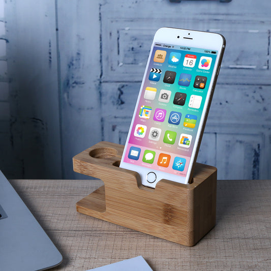 Base Cargador de Bambu para iPhone y Apple Watch - Dock de Escritorio
