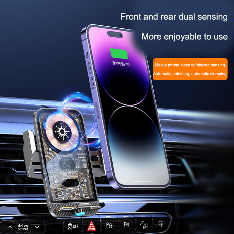 Soporte de Auto con Carga Inalámbrica 15W — Apertura Automática Infrarrojo