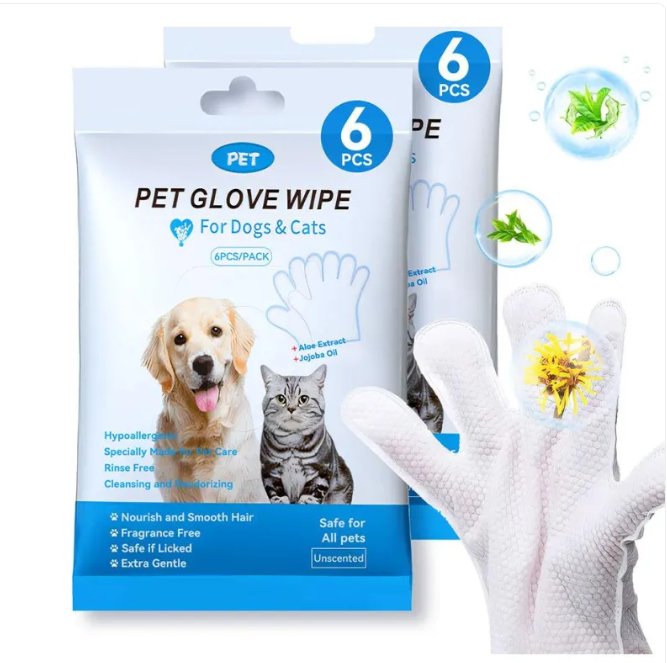 Guantes y Toallitas de Limpieza para Mascotas - Set 2 en 1